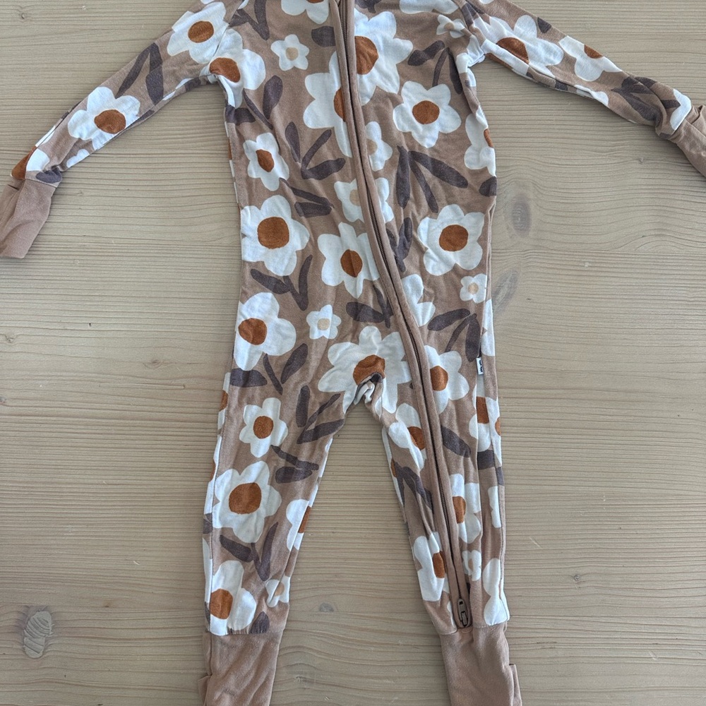 Little Sleepies Brown and White Floral Footie